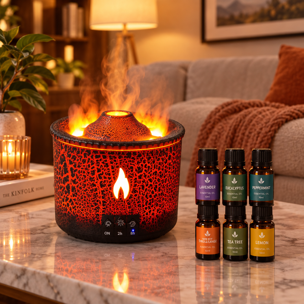 Volcano Flame Diffuser & Aroma Oil Set Bundle