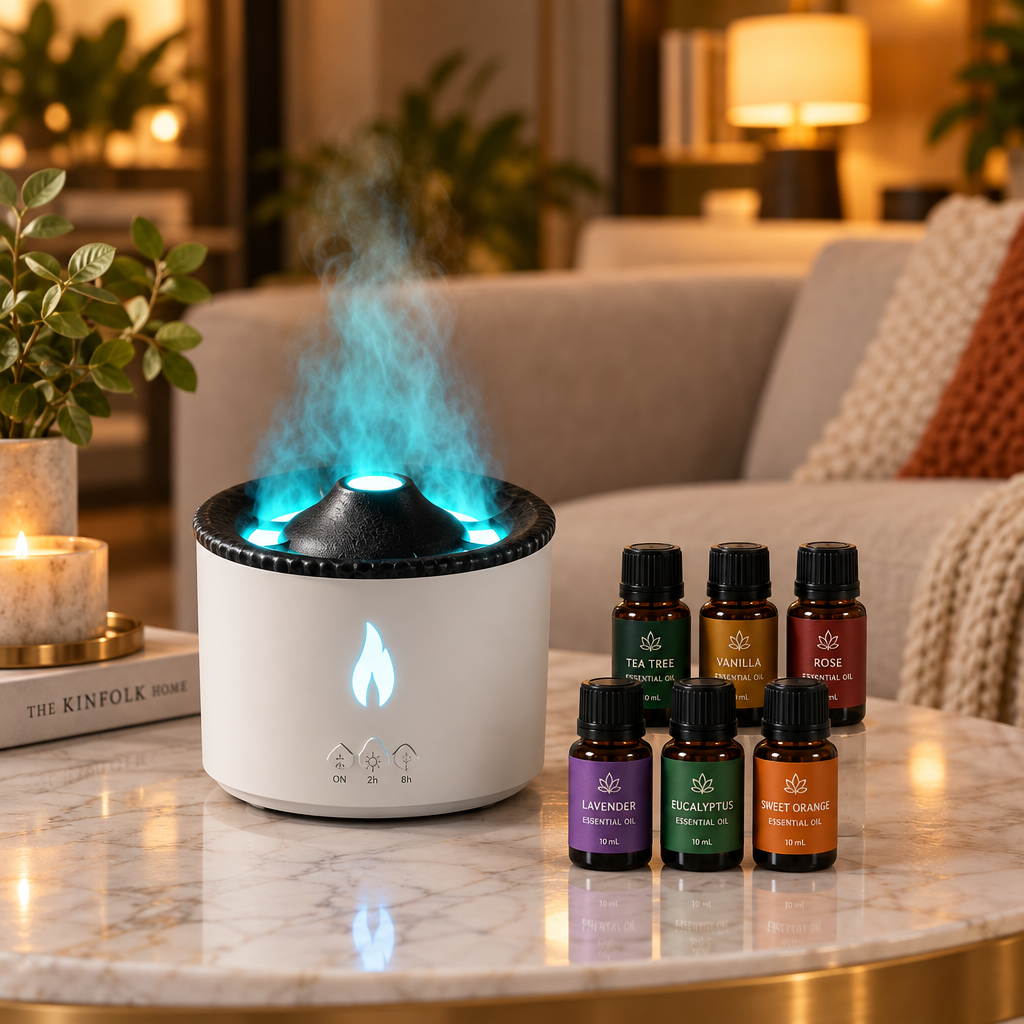Volcano Flame Diffuser & Aroma Oil Set Bundle