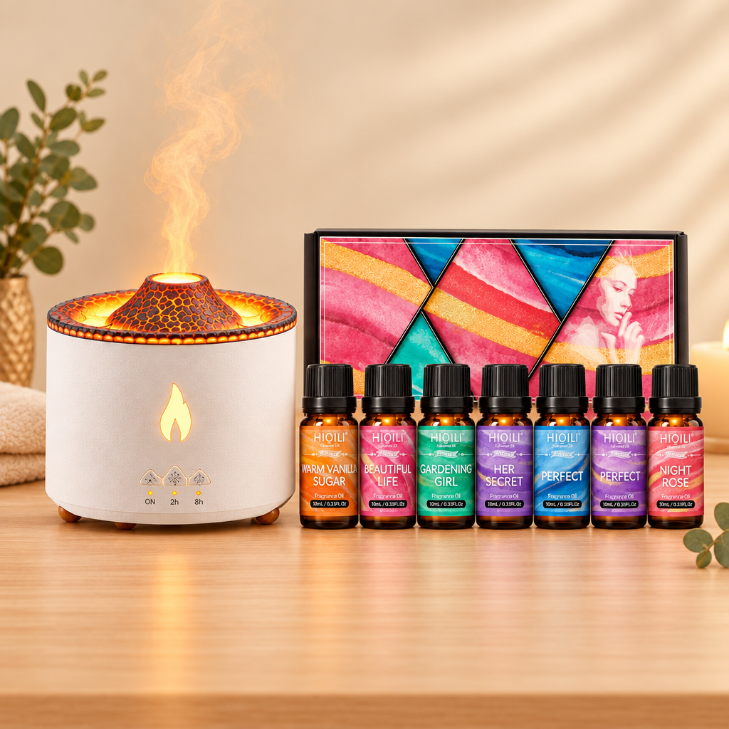 Volcano Flame Diffuser & Aroma Oil Set Bundle